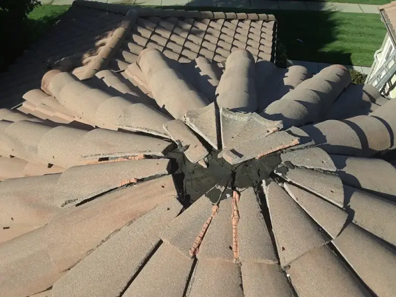 Tile turret with the apex tiles disturbed