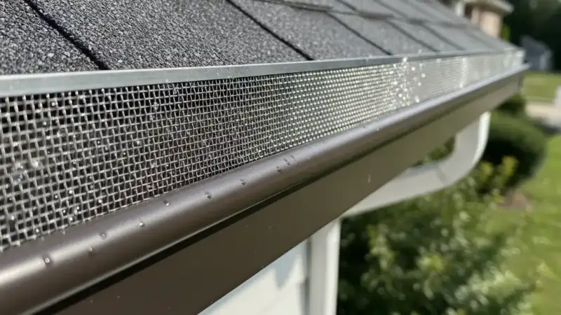 Fine stainless micro-mesh gutter guard installed over a residential gutter