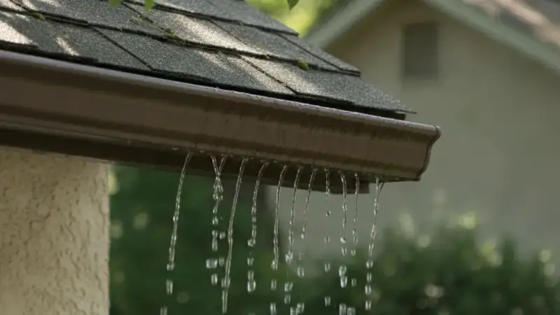 Reverse-curve solid gutter guard along a residential roof edge