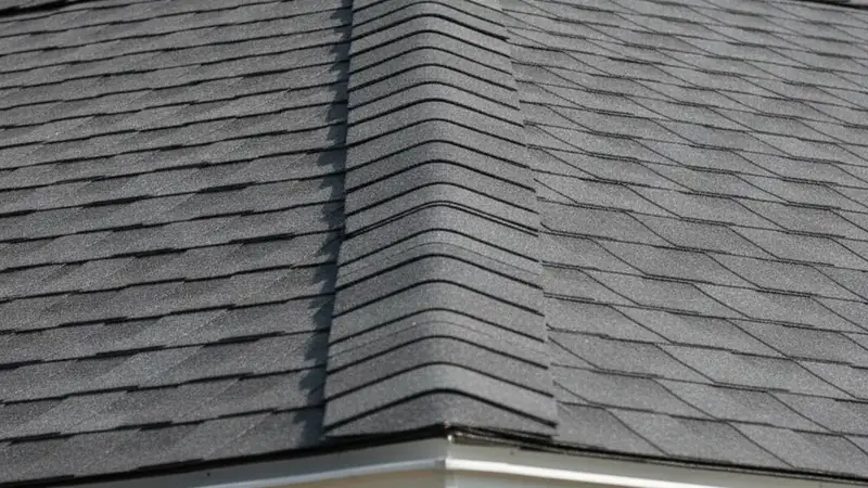 Close view of a newly finished roof ridge and clean shingle courses showing careful workmanship