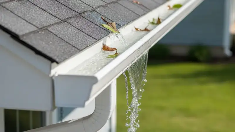 Clean residential gutter and downspout channeling roof drainage