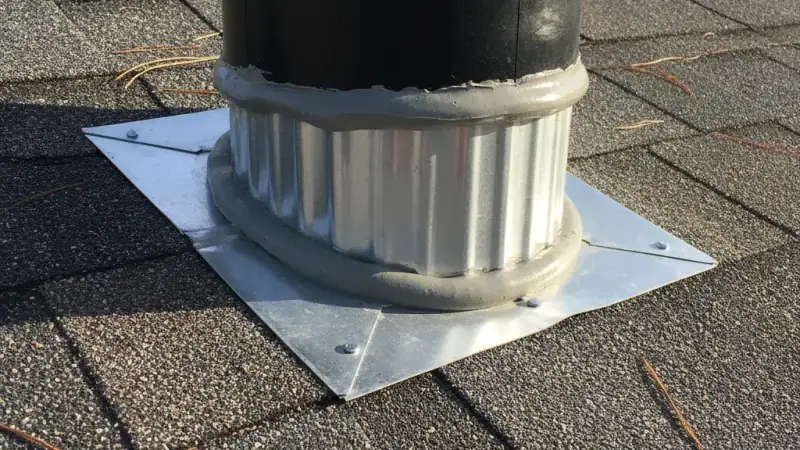 Roof flashing and sealant around a vent on a residential roof