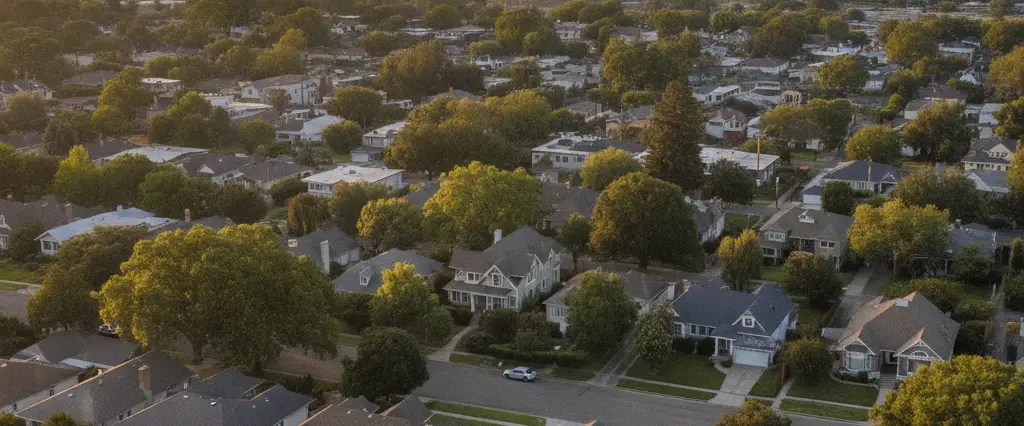 Sacramento neighborhood rooftops across the Mediterranean-climate housing stock