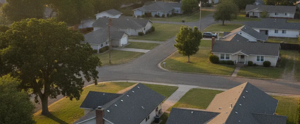 Well-maintained residential rooftops in Live Oak, Sutter County, California, with the open valley and distant foothills