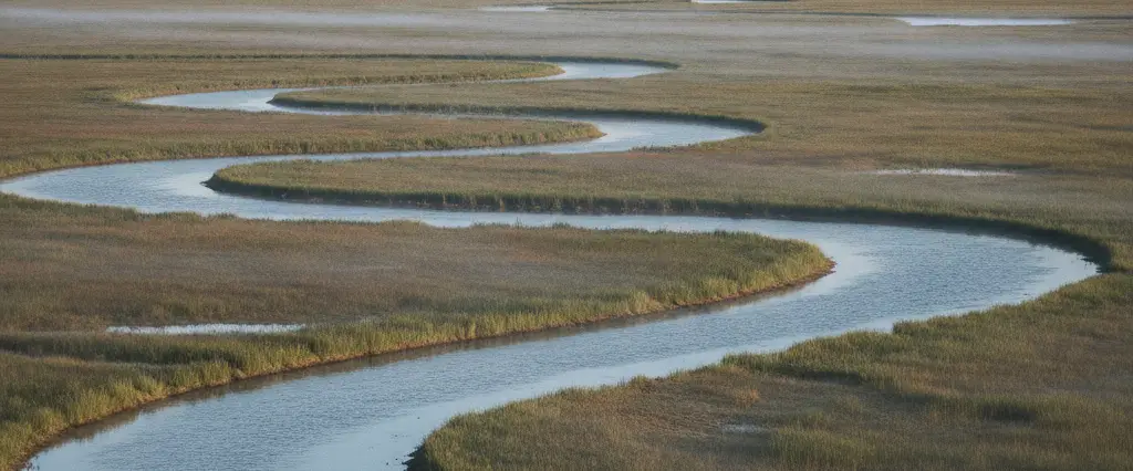 Solano County Suisun Marsh wetlands and windswept golden grassland with delta sloughs under a wide sky