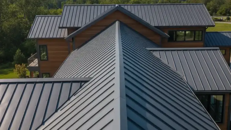 Standing-seam metal roof on a home with clean vertical seams