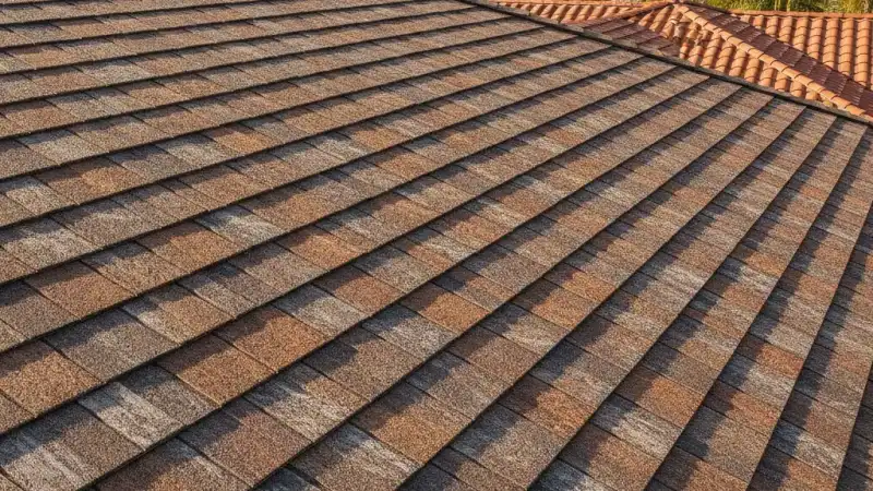 Synthetic composite shake roof on a California home with cedar-look polymer shingles