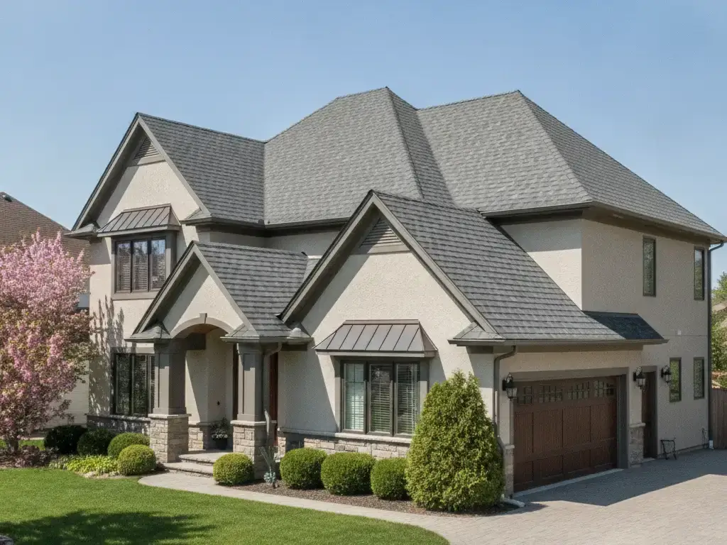 Single-family home with a newly installed architectural asphalt shingle roof