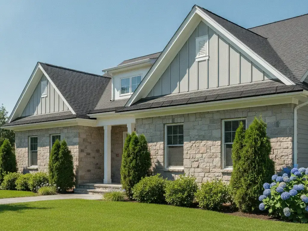 Single-family home with newly installed gutter guards