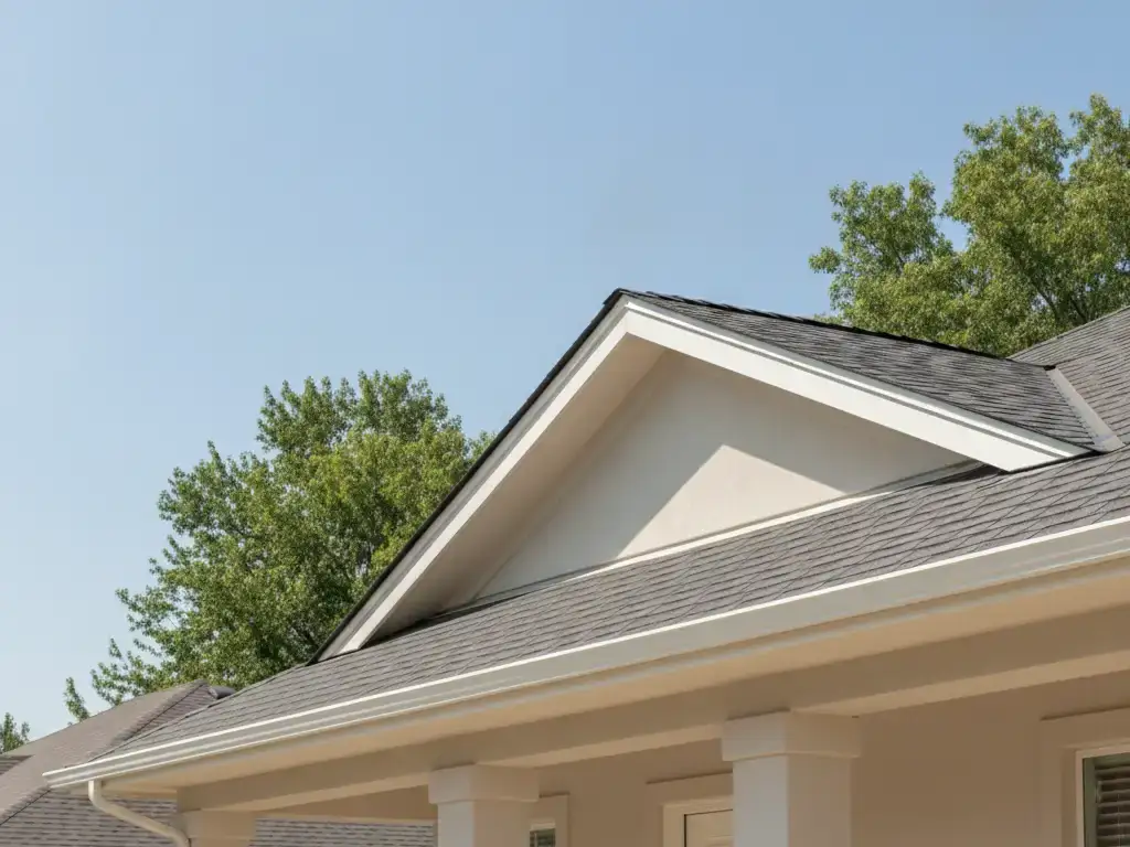 Single-family home roofline with freshly repaired and repainted fascia and soffit