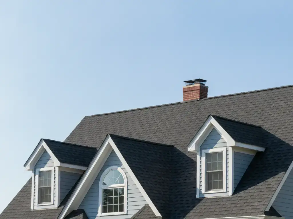Single-family home with a freshly repaired and color-matched asphalt shingle roof