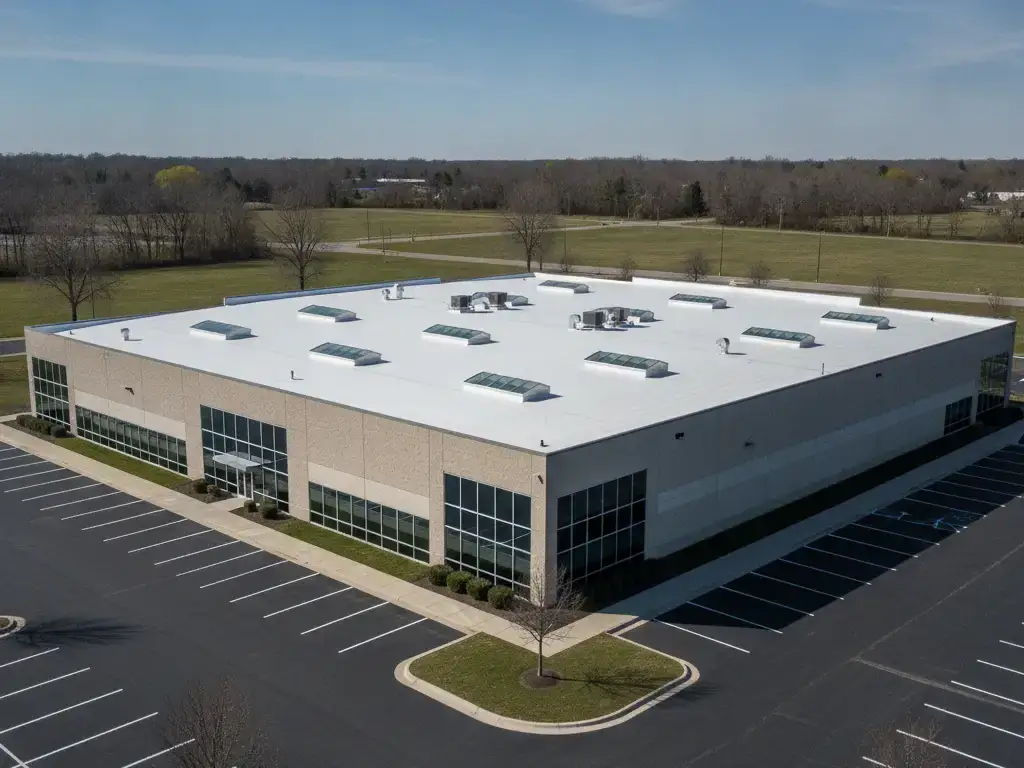 Commercial building with a newly replaced roof