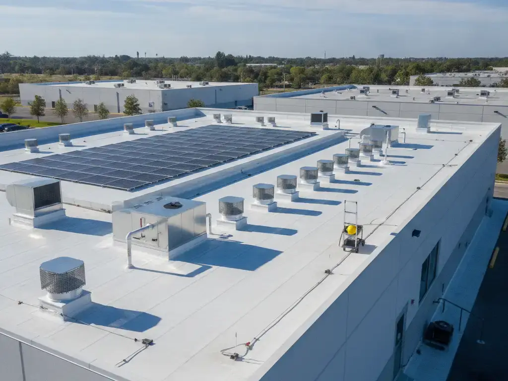 Commercial building roof during seasonal maintenance