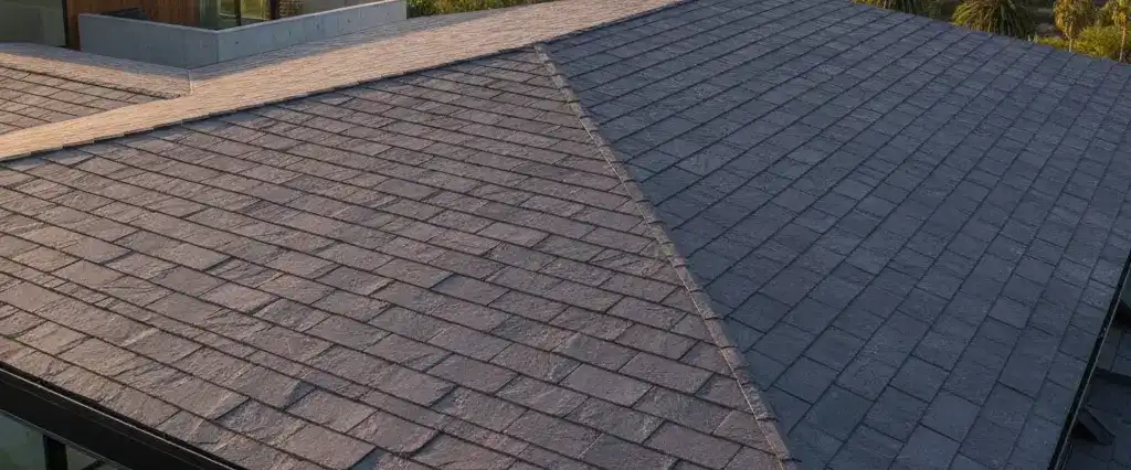 A synthetic composite roof on a modern California home