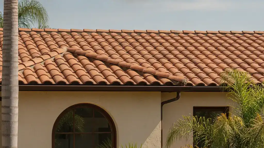 Low-profile S-curve tile roof section