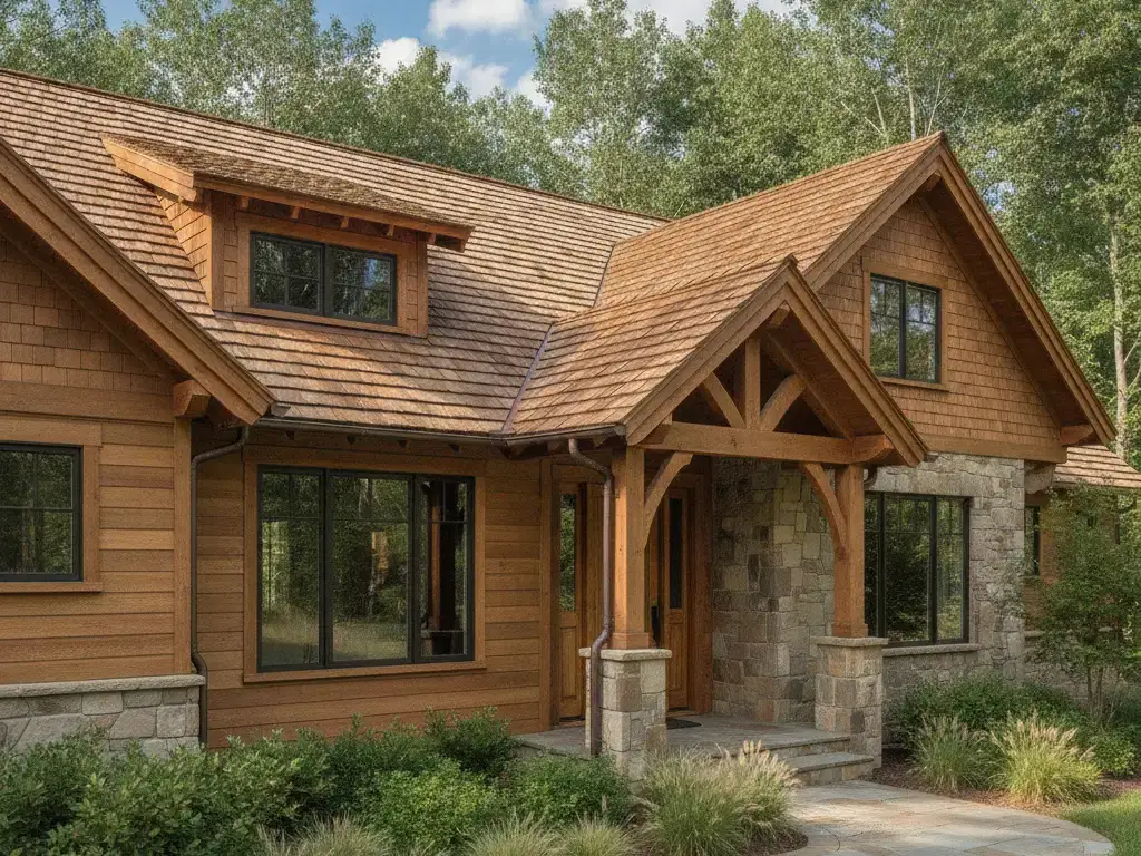 Single-family home with a cedar shake roof