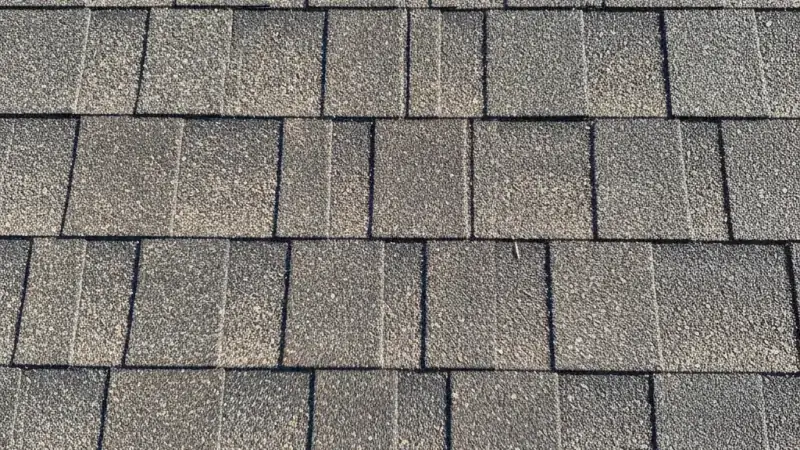 Residential roof surface with minor granule loss and light wear, still intact