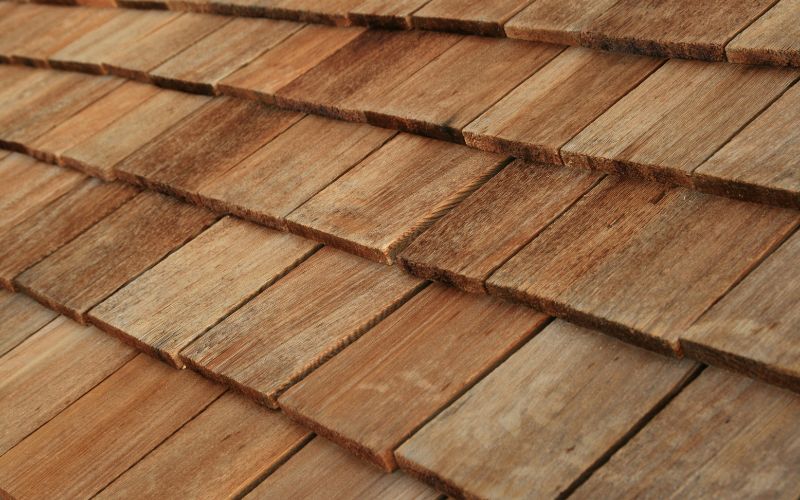 close-up of wood shake roof