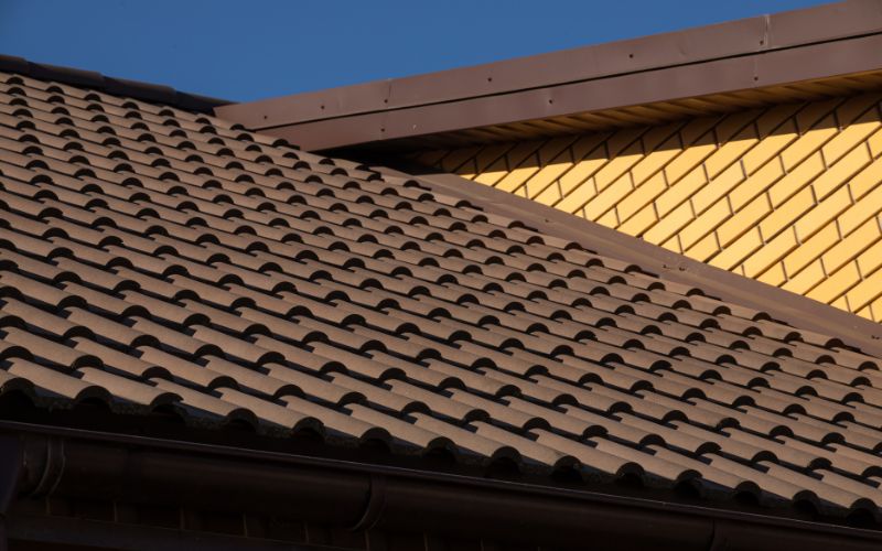 close-up of brown clay roof tiles