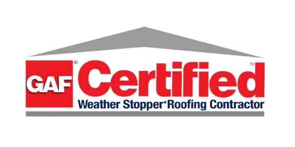 GAF-Certified weather stopper roofing contractor roof replacement logo on a white background