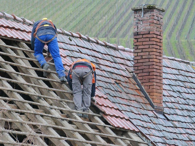 A new tile roof being laid out