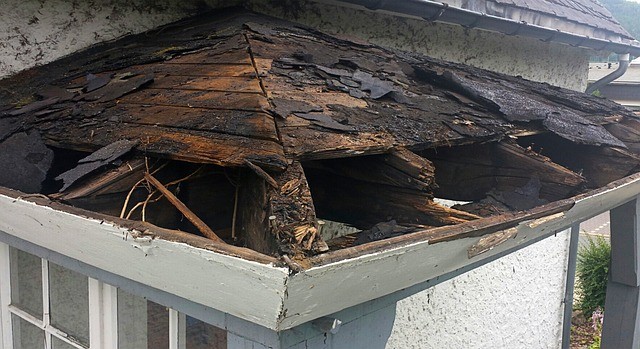 A roof deck damaged from a roof leak