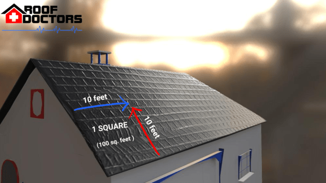 infographic illustration of a 3d model of a house illustrating measurement on what a roof square is