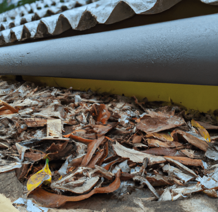 Leaves accumulated in a roof gutter for post 5 most common roof leaks

