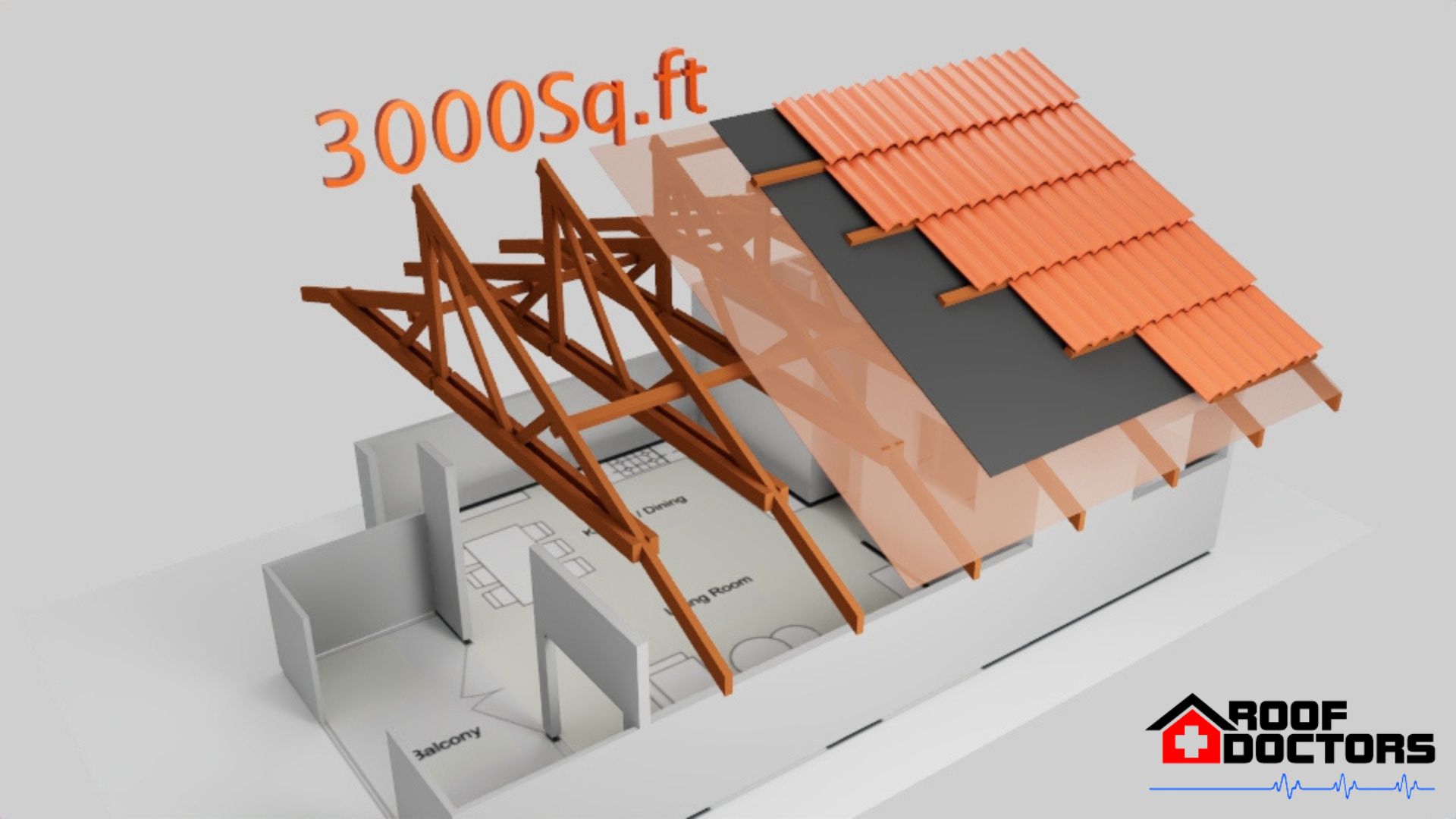 3D model Illustration of a 3000-sq.ft house