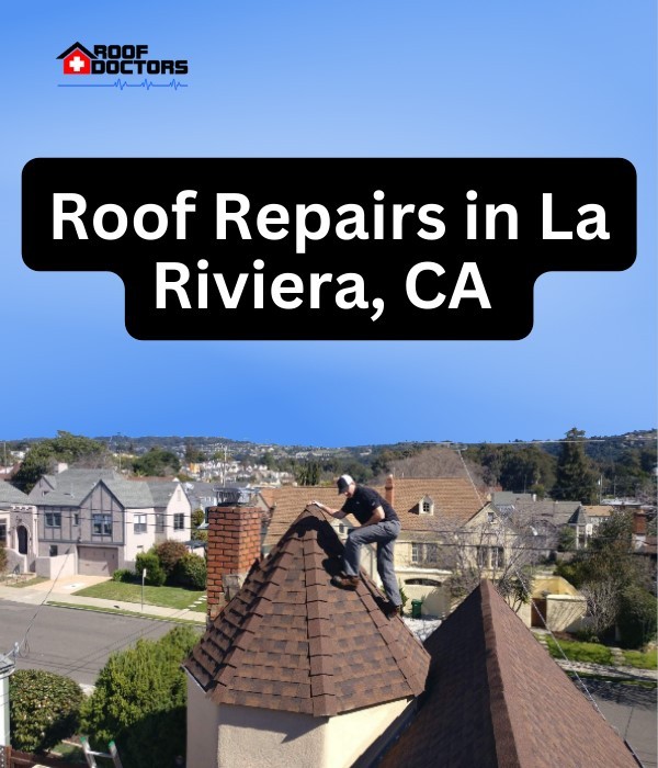 roof turret with a blue sky background with the text " Roof Repairs in La Rivera, Ca" overlayed