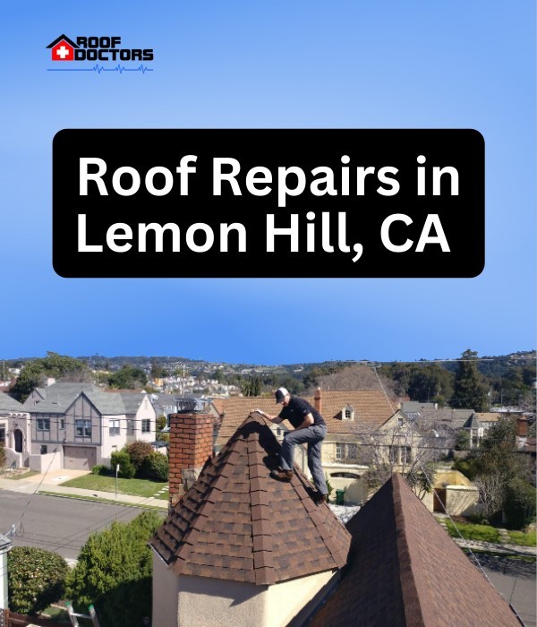 roof turret with a blue sky background with the text " Roof Repairs in Lemon Hill, Ca" overlayed