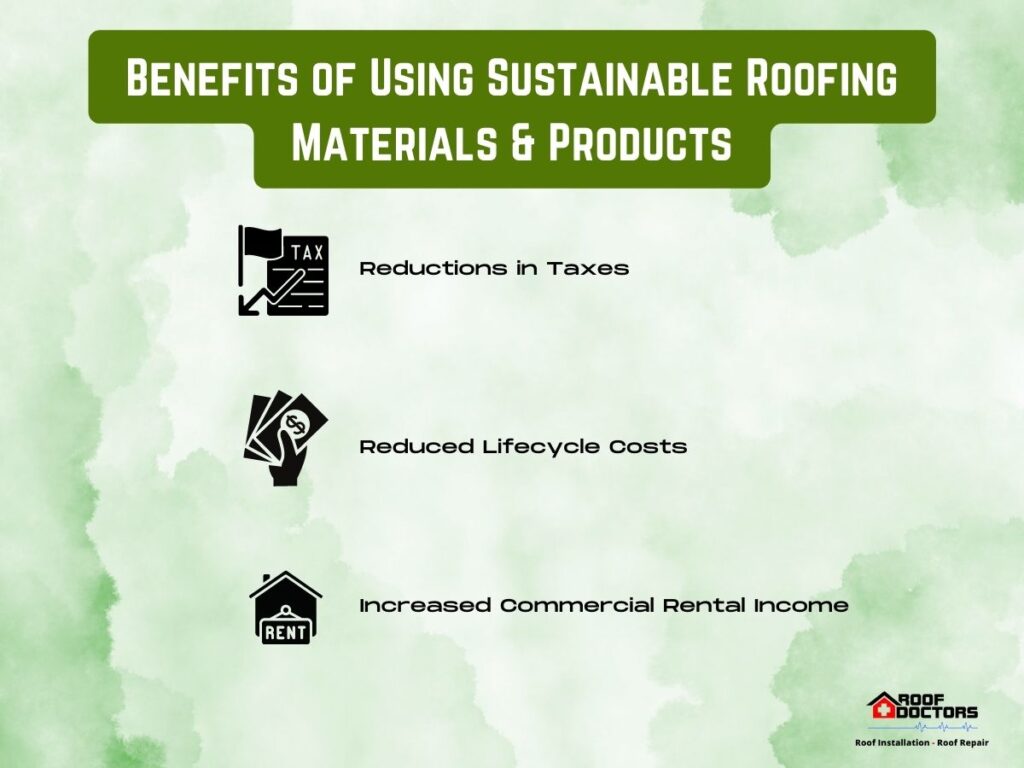 infographic illustrating the benefits of using sustainable roofing materials and products