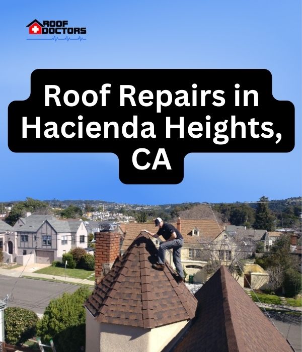 roof turret with a blue sky background with the text " Roof Repairs in Hacienda Hills, CA" overlayed