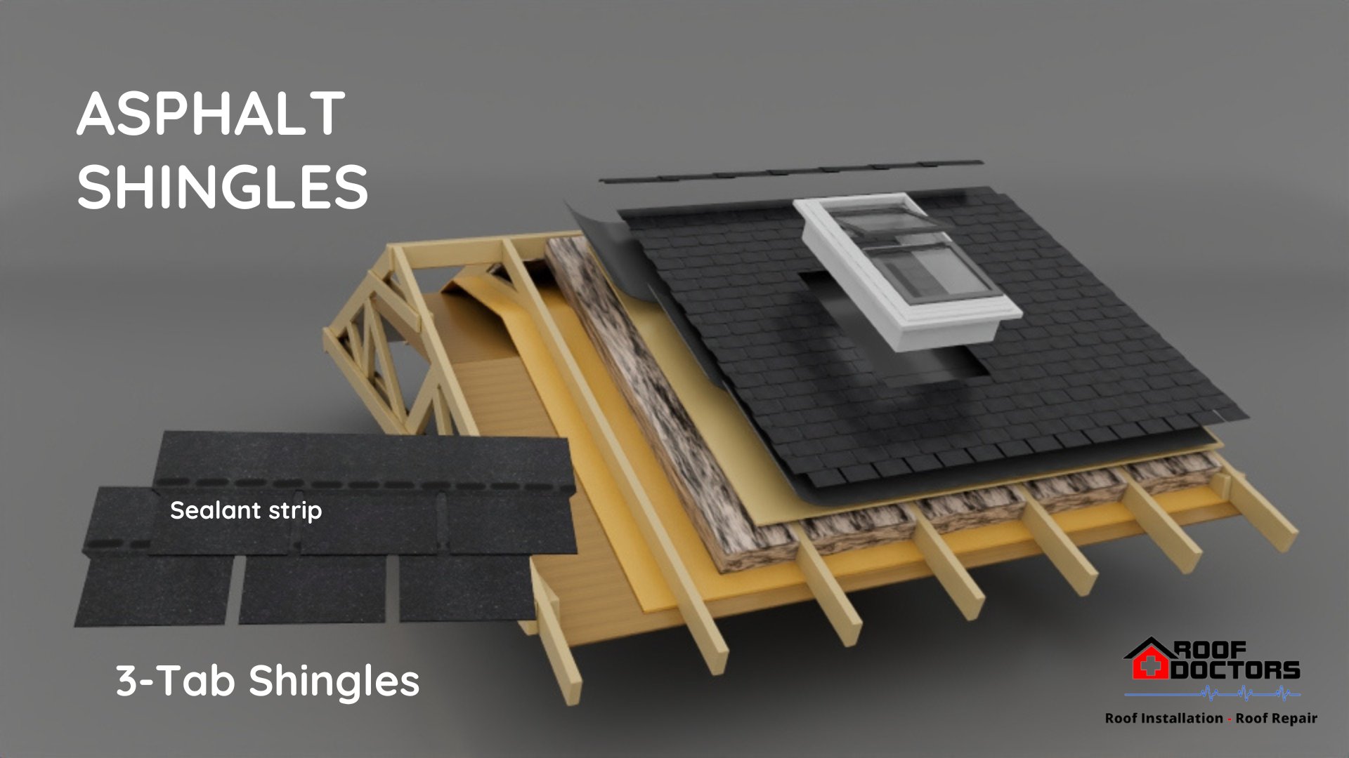 3d model illustration of a asphalt shingle roof