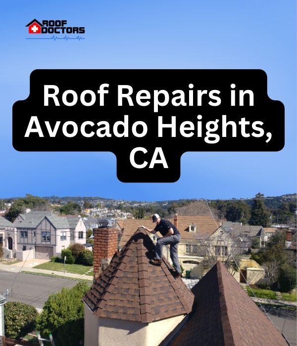 roof turret with a blue sky background with the text " Roof Repairs in Avocado Heights, CA" overlayed