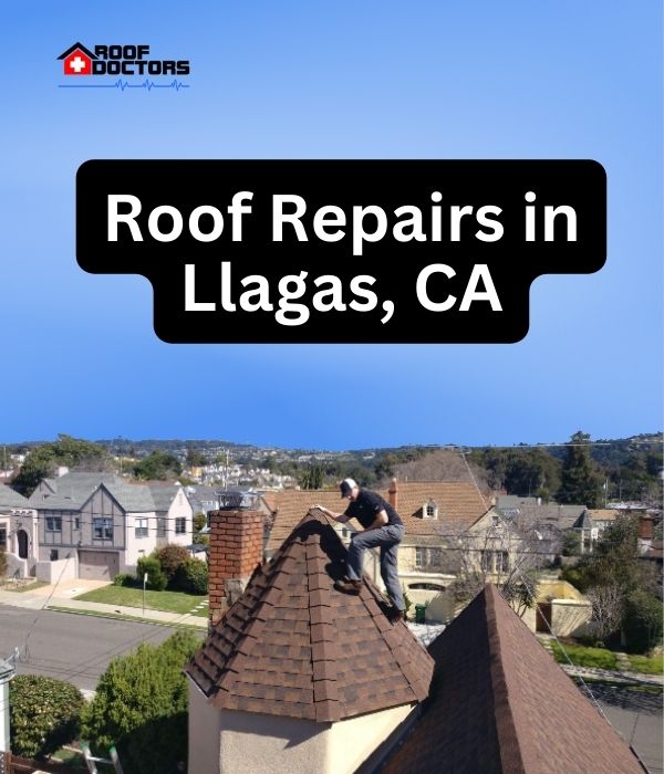 roof turret with a blue sky background with the text " Roof Repairs in Llagas, CA" overlayed