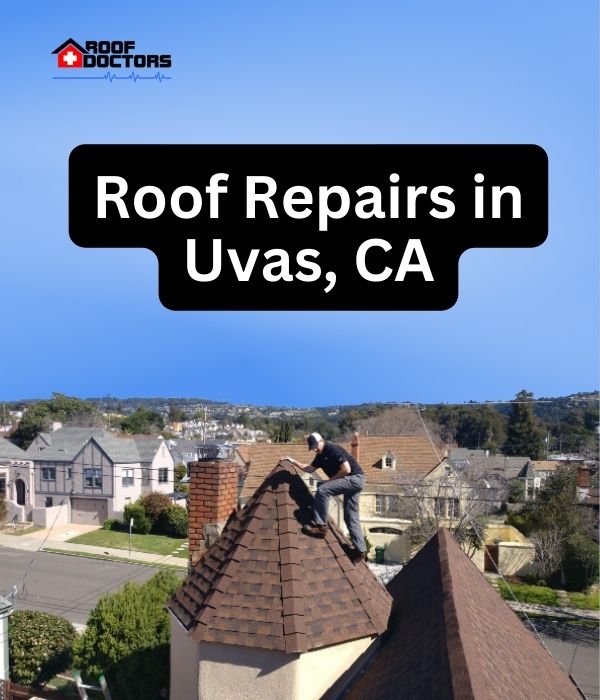 roof turret with a blue sky background with the text " Roof Repairs in Uvas, CA" overlayed