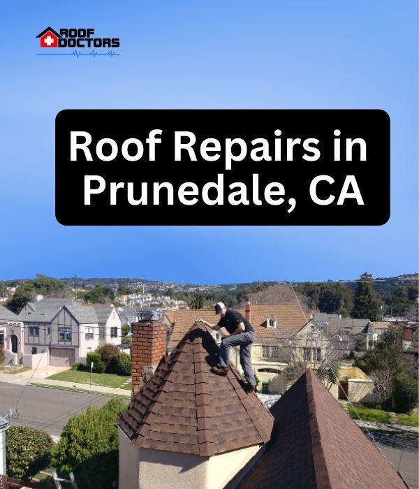 roof turret with a blue sky background with the text " Roof Repairs in Prunedale, CA" overlayed