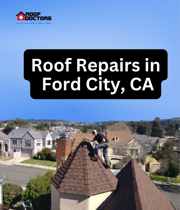 roof turret with a blue sky background with the text " Roof Repairs in Ford City, CA" overlayed